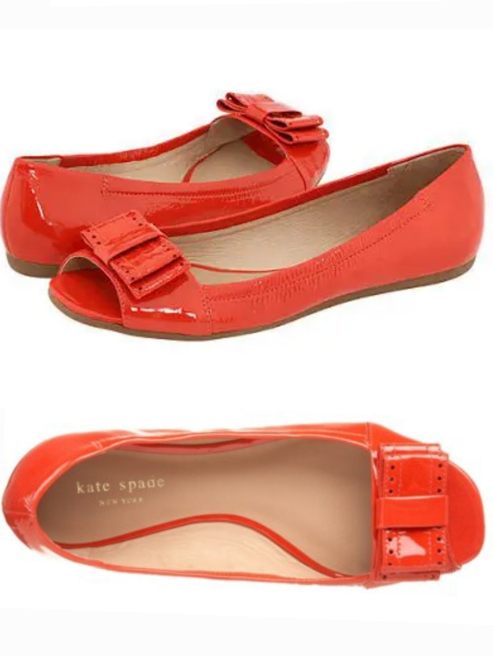 Kate Spade New York Red Patent Leather Bow Peep Toe Flat ** Size 8
